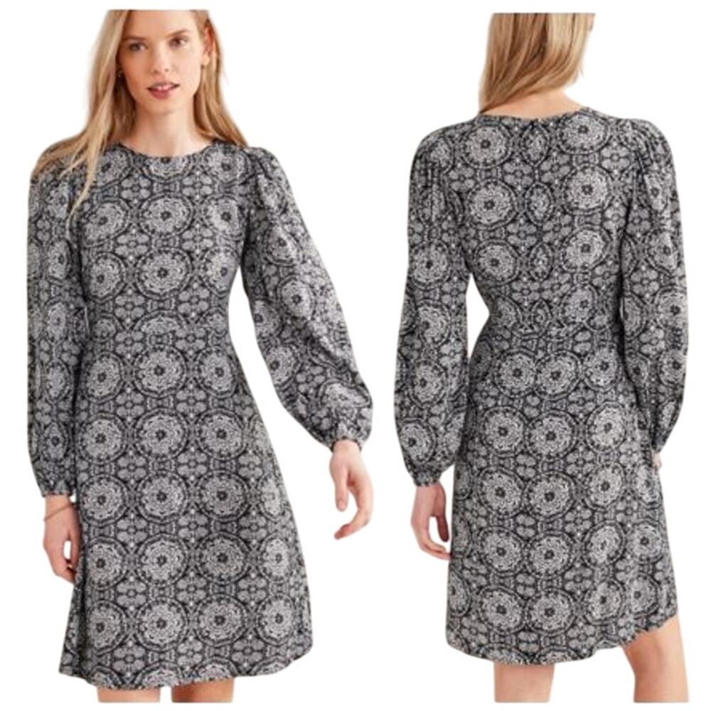 NWT Boden Grey Crew Neck Print Mini Dress Size 8L
